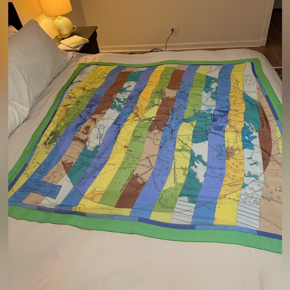 Authentic Large 100% Silk Hermes Scarf “Le Monde Est Vaste”